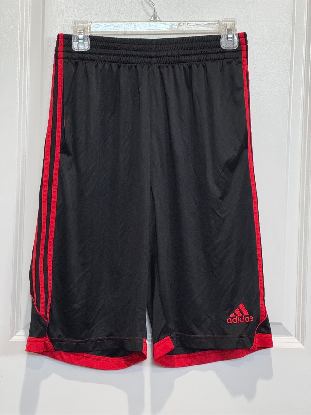 adidas Black Athletic Shorts with Red Trim